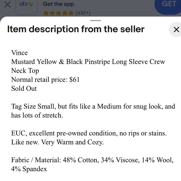 Vince Mustard Yellow & Black Pinstripe Long Sleeve Crew Neck Top large - Picture 3 of 9